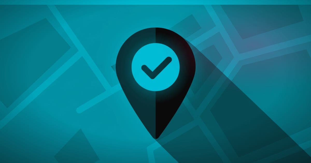 A location pin with a checkmark inside it