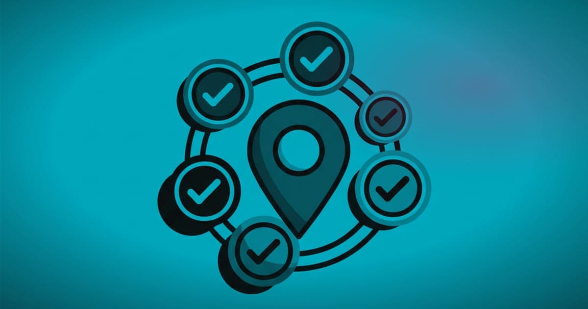 A location pin surrounded by checkmark badges, symbolizing consistent business information across multiple listings
