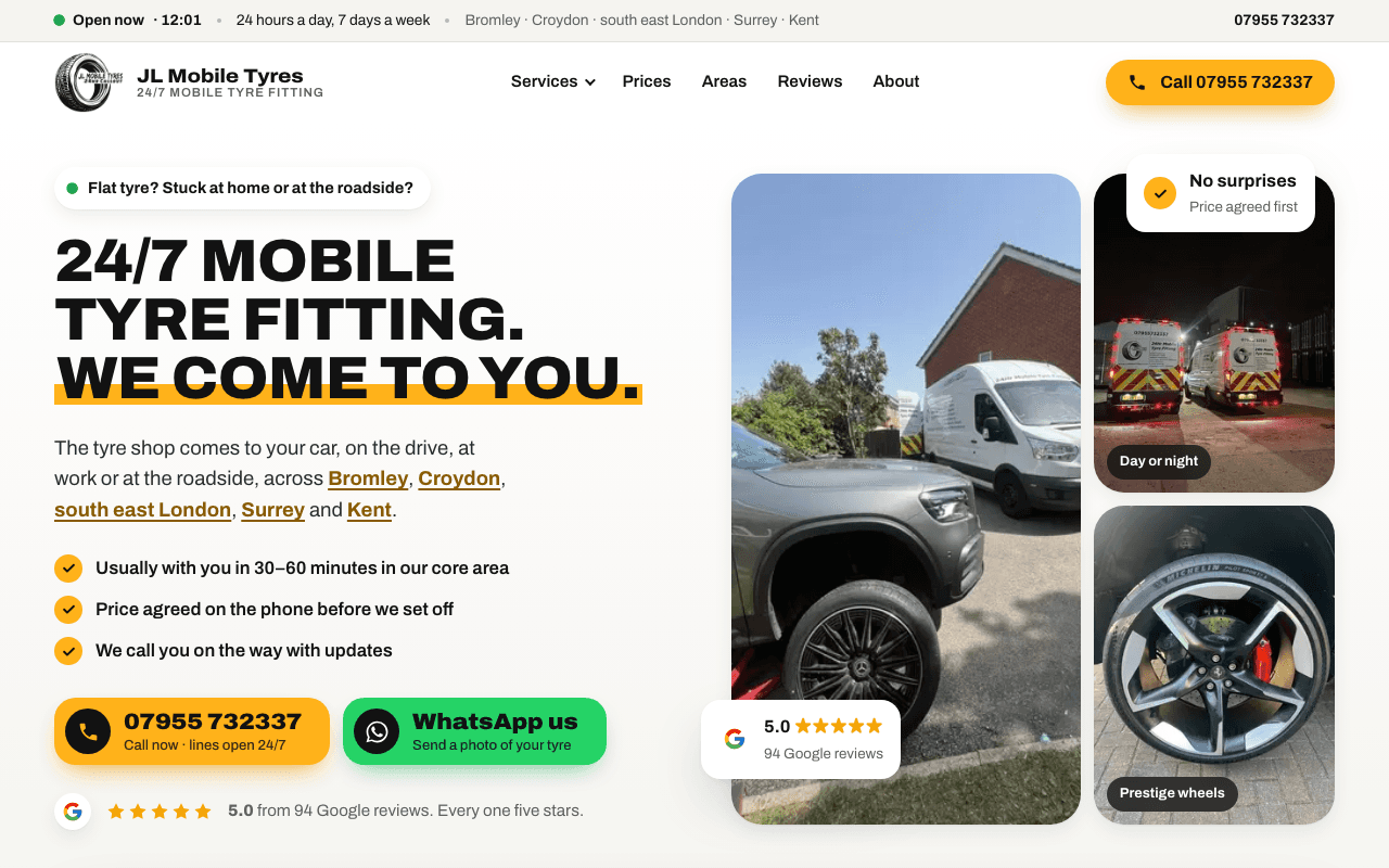 JL Mobile Tyres website screenshot