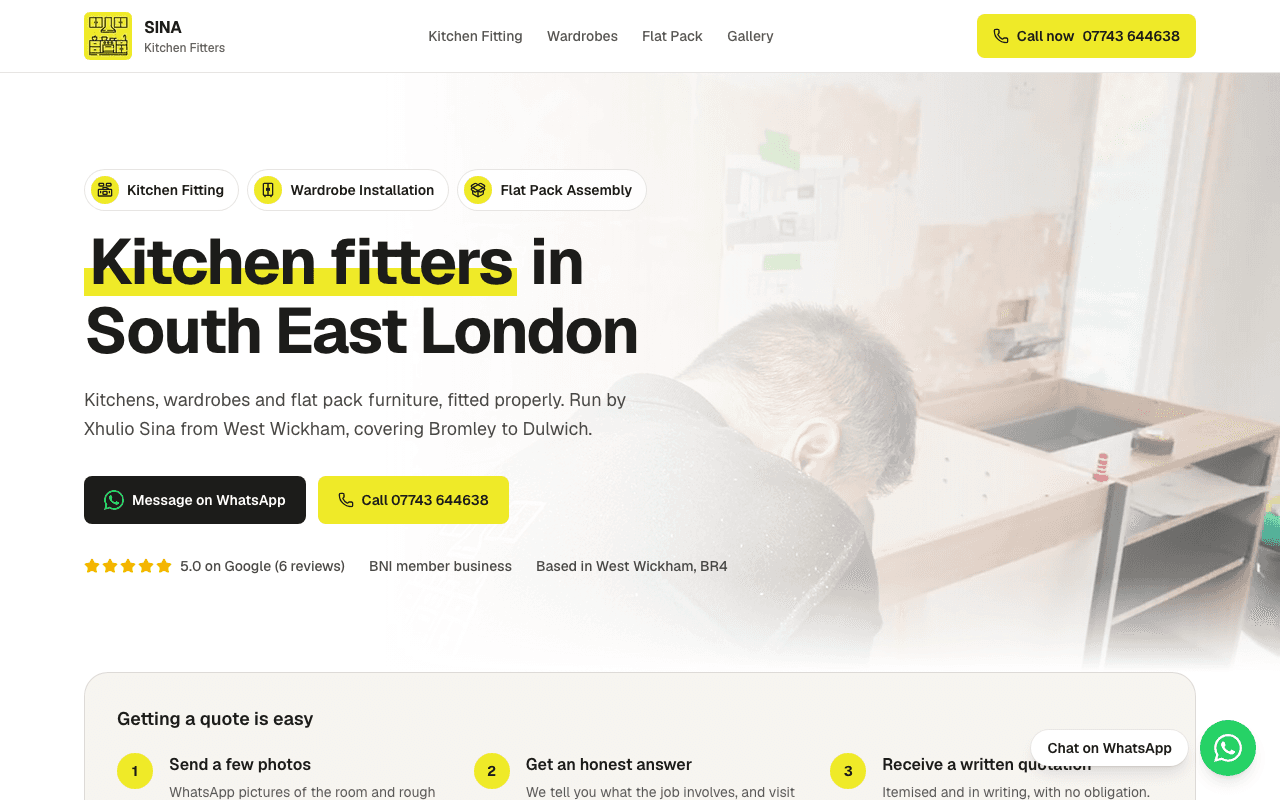 SINA Kitchen Fitters website screenshot